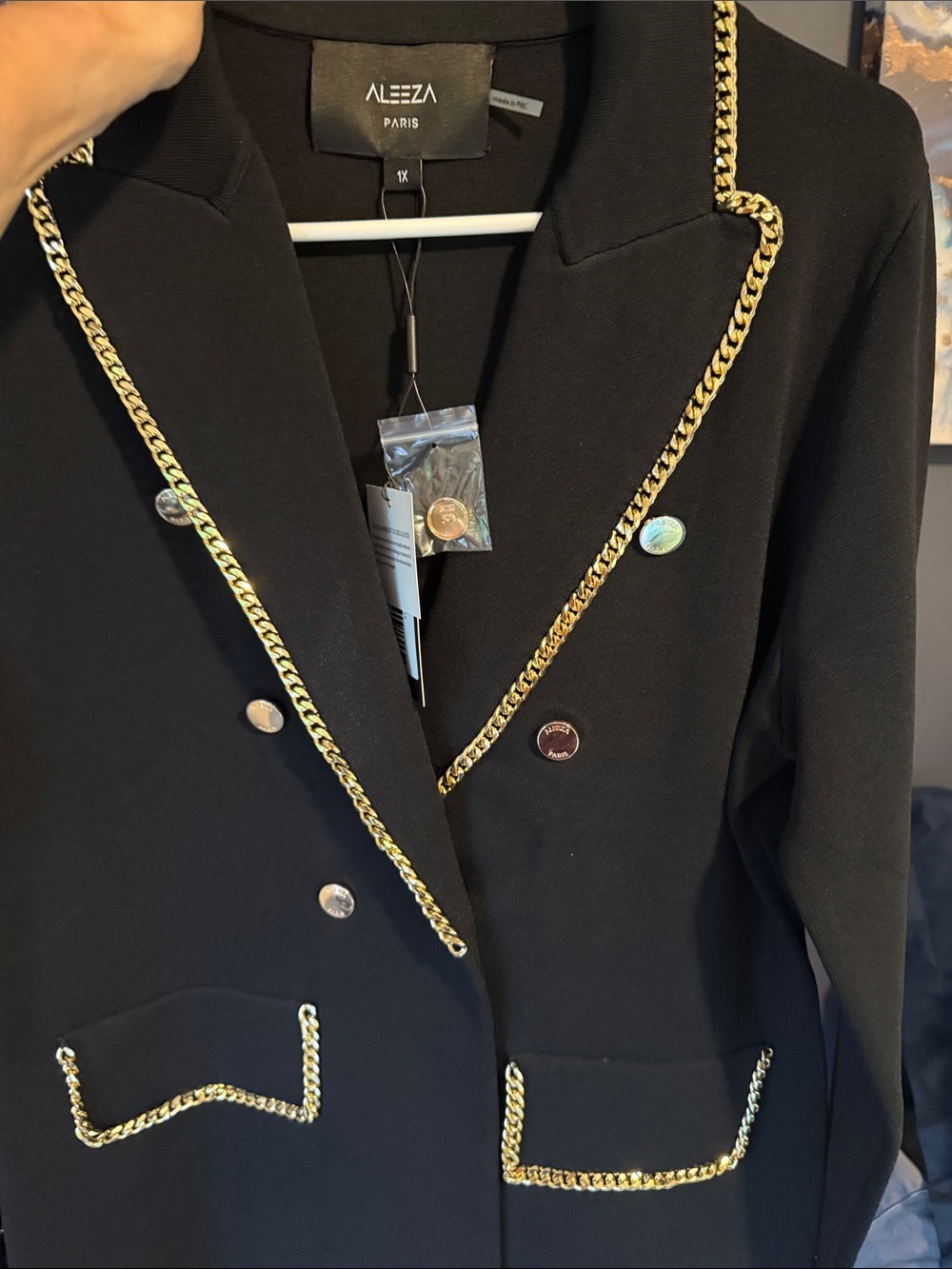 NWT ALEEZA Paris Odette Black Double-Breasted Blazer (Fits like L) - Picture 7 of 8